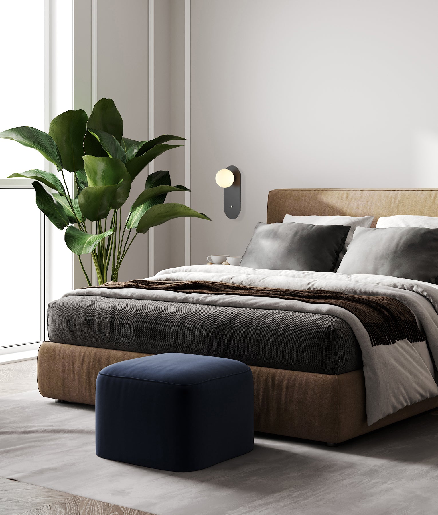 Modern Interior Round Opal Diffuser Oblong Base with Switch Wall Lights