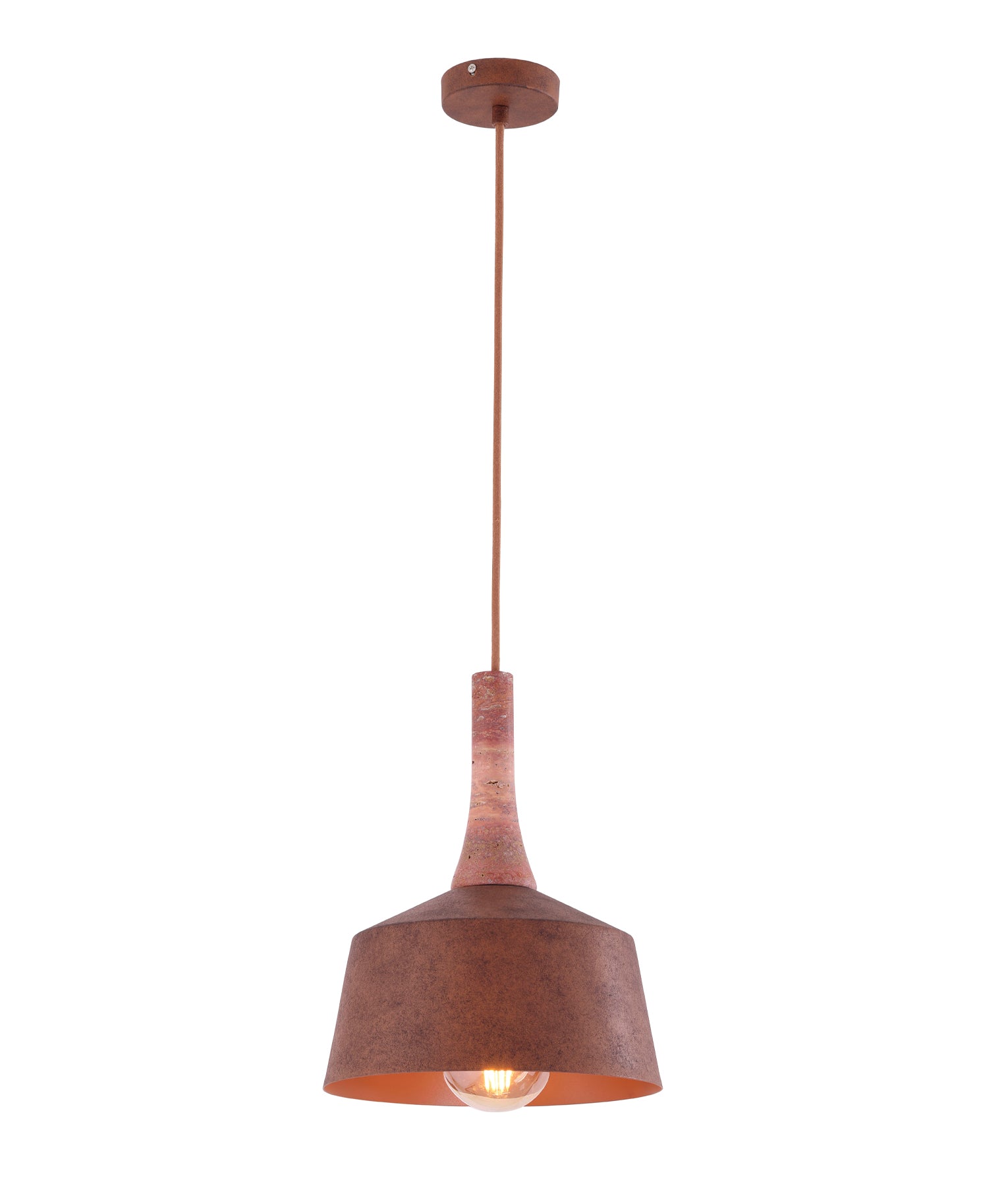 Interior Rustic Brown with Travertine Highlight Angled Dome Pendant Lights