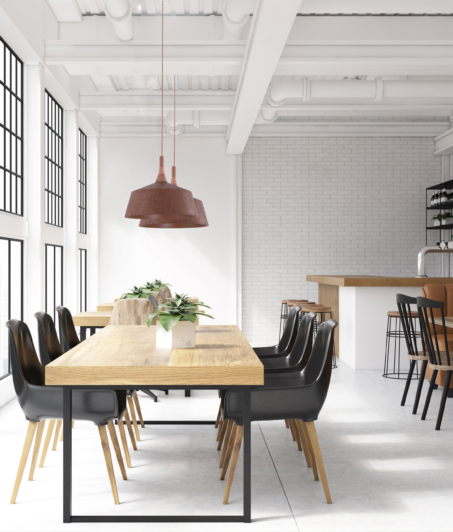 Interior Rustic Brown with Travertine Highlight Angled Dome Pendant Lights