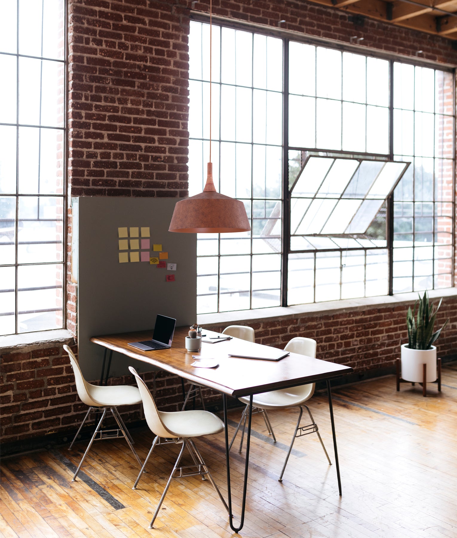 Interior Rustic Brown with Travertine Highlight Angled Dome Pendant Lights