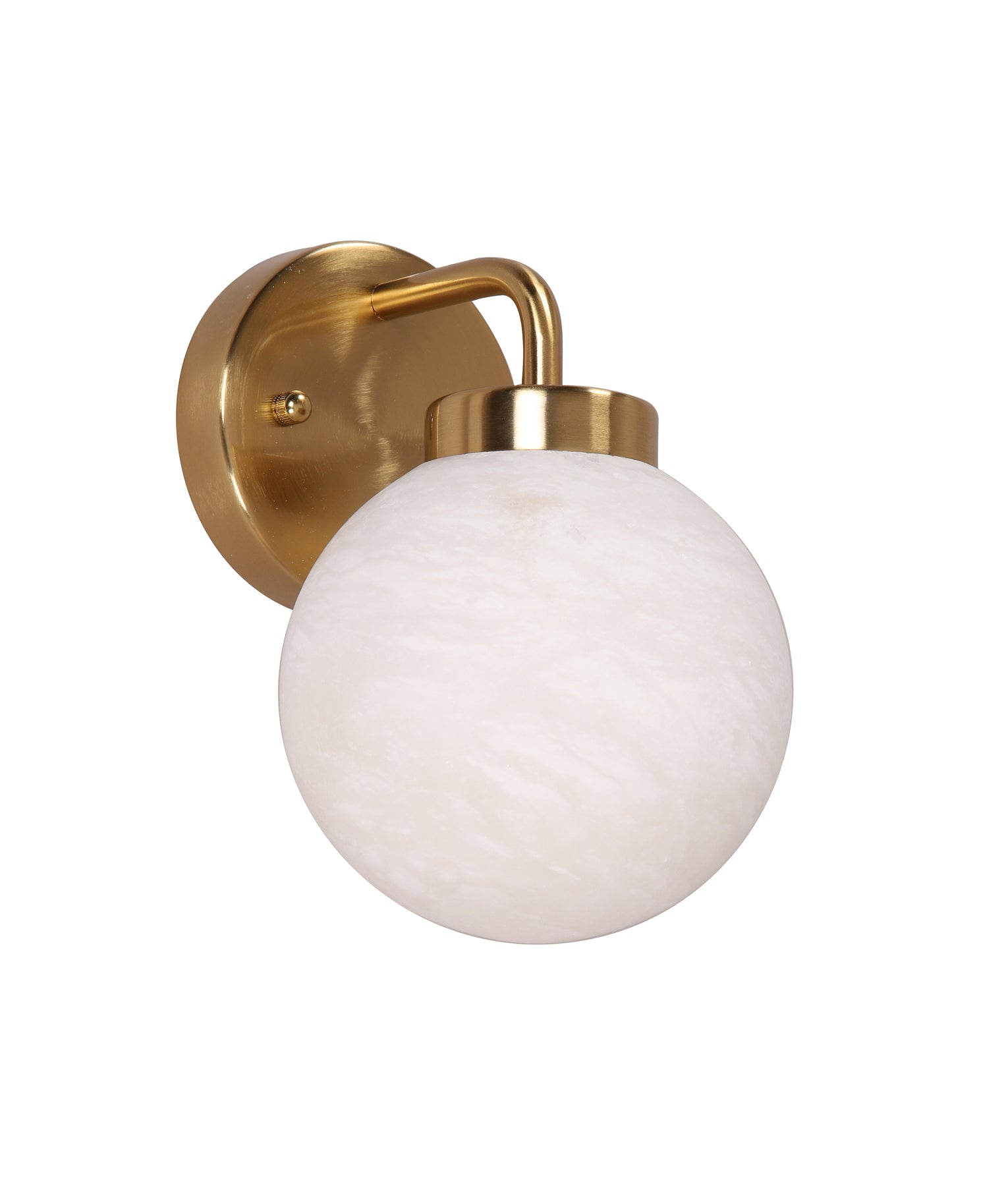 Interior Single Sphere Alabaster with Brass Highlight Round Base Wall Light