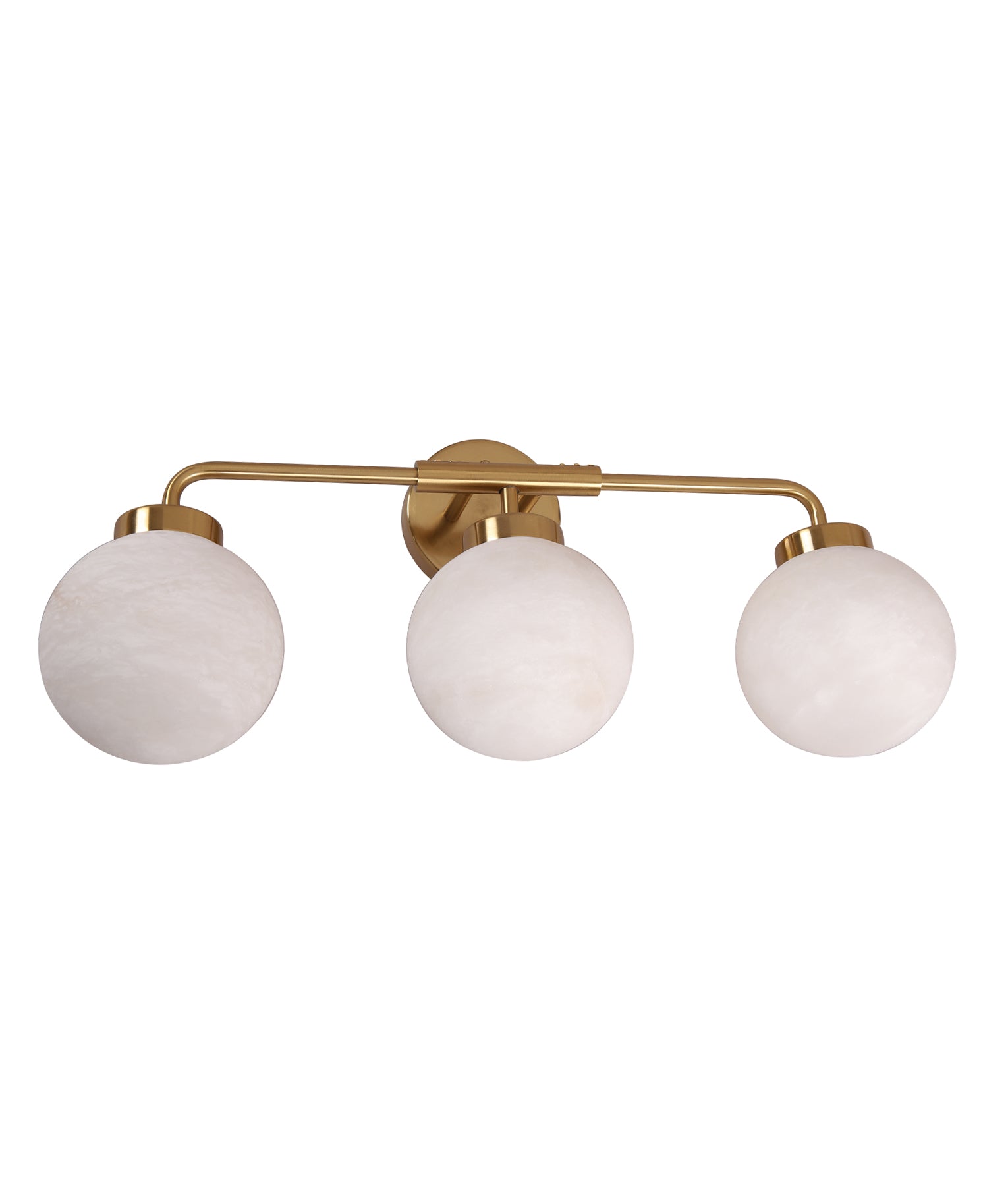 Interior Triple Sphere Alabaster with Brass Highlight Round Base Wall Light