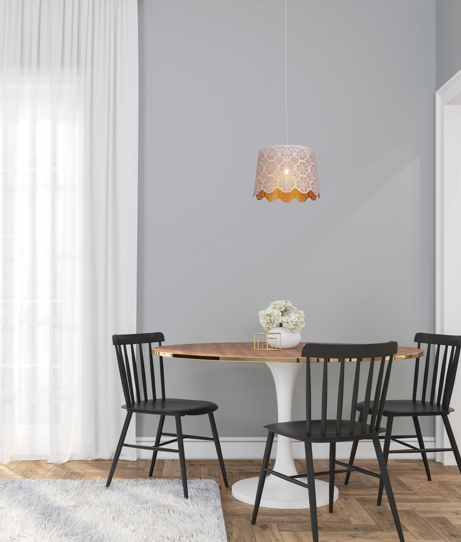 Modern Interior Slanted with Flower Pattern Laser Cut Pendant Lights