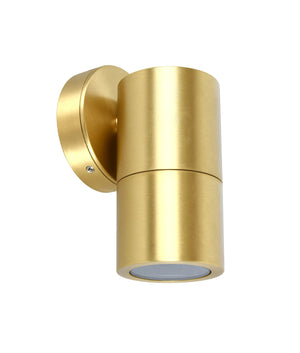 Exterior GU10 Single Fixed Down Wall Pillar Spot Light (Polished Brass) IP65