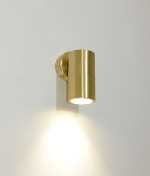 Exterior GU10 Single Fixed Down Wall Pillar Spot Light (Polished Brass) IP65