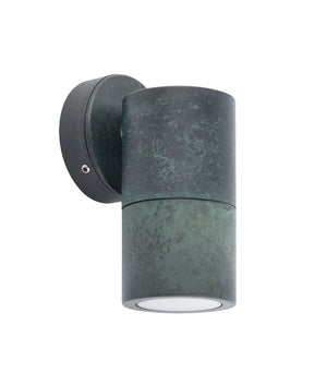 Exterior GU10 Single Fixed Down Wall Pillar Spot Light (Green Patina Brass) IP65