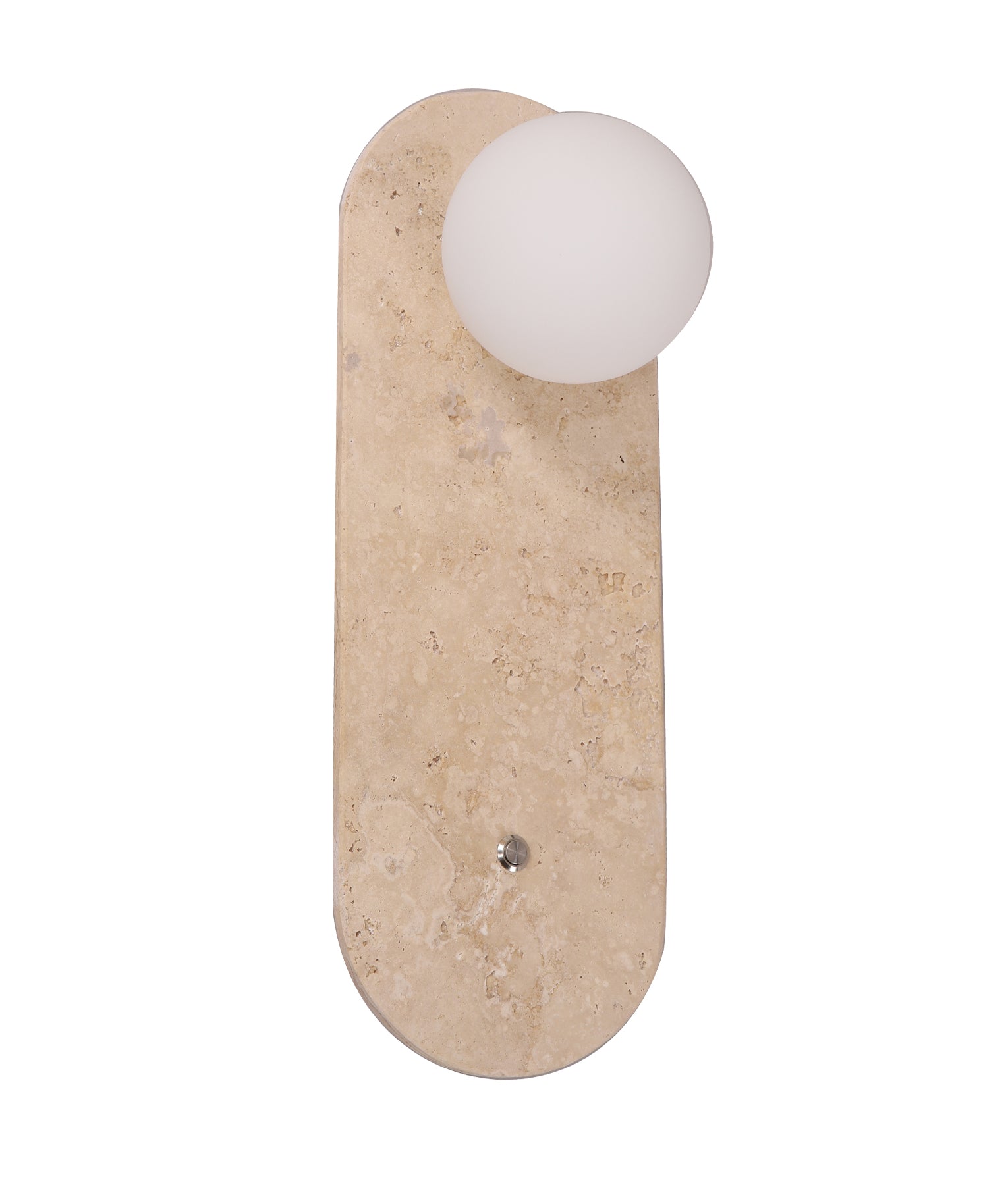 Interior Oblong Travertine Base with Beige Finish & Round Opal Diffuser Wall Light