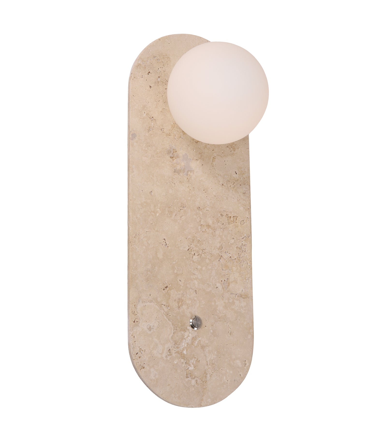 Interior Oblong Travertine Base with Beige Finish & Round Opal Diffuser Wall Light