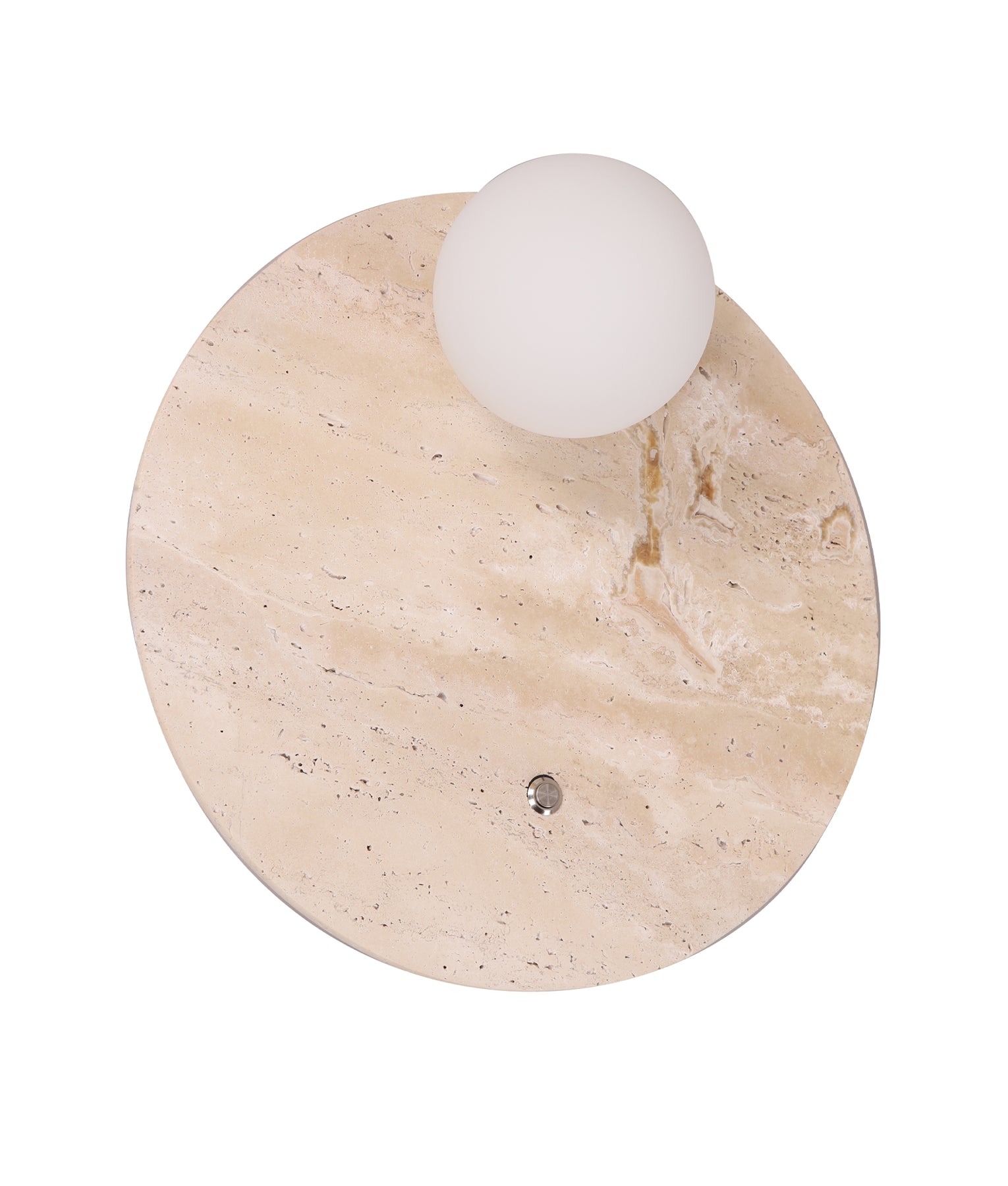 Interior Round Travertine Base with Beige Finish & Round Opal Diffuser Wall Light