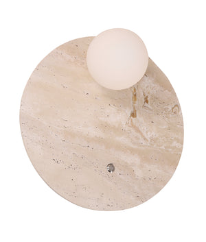 Interior Round Travertine Base with Beige Finish & Round Opal Diffuser Wall Light