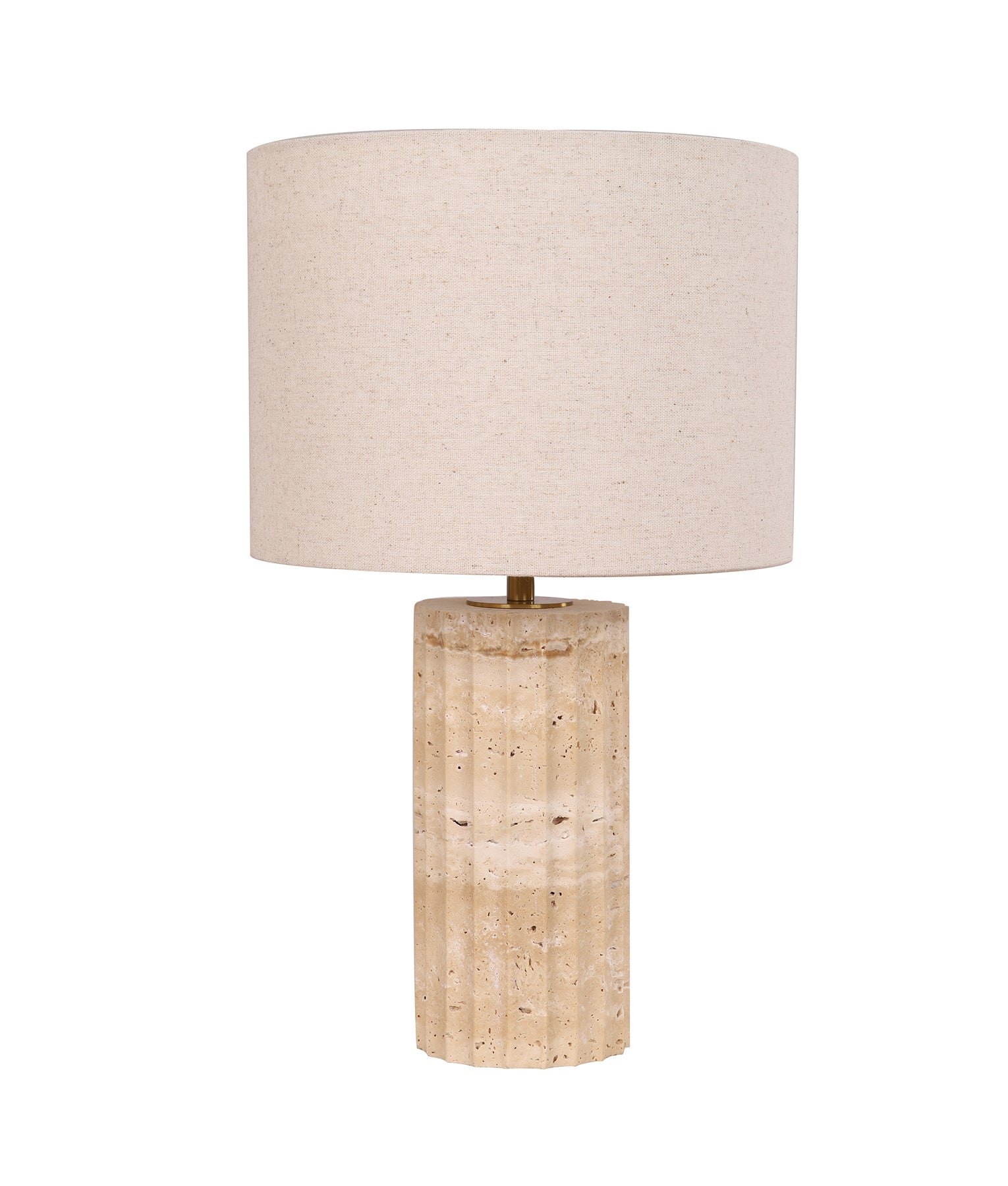 Beige Travertine Base Oblong Fabric Cream Shade Table Lamps