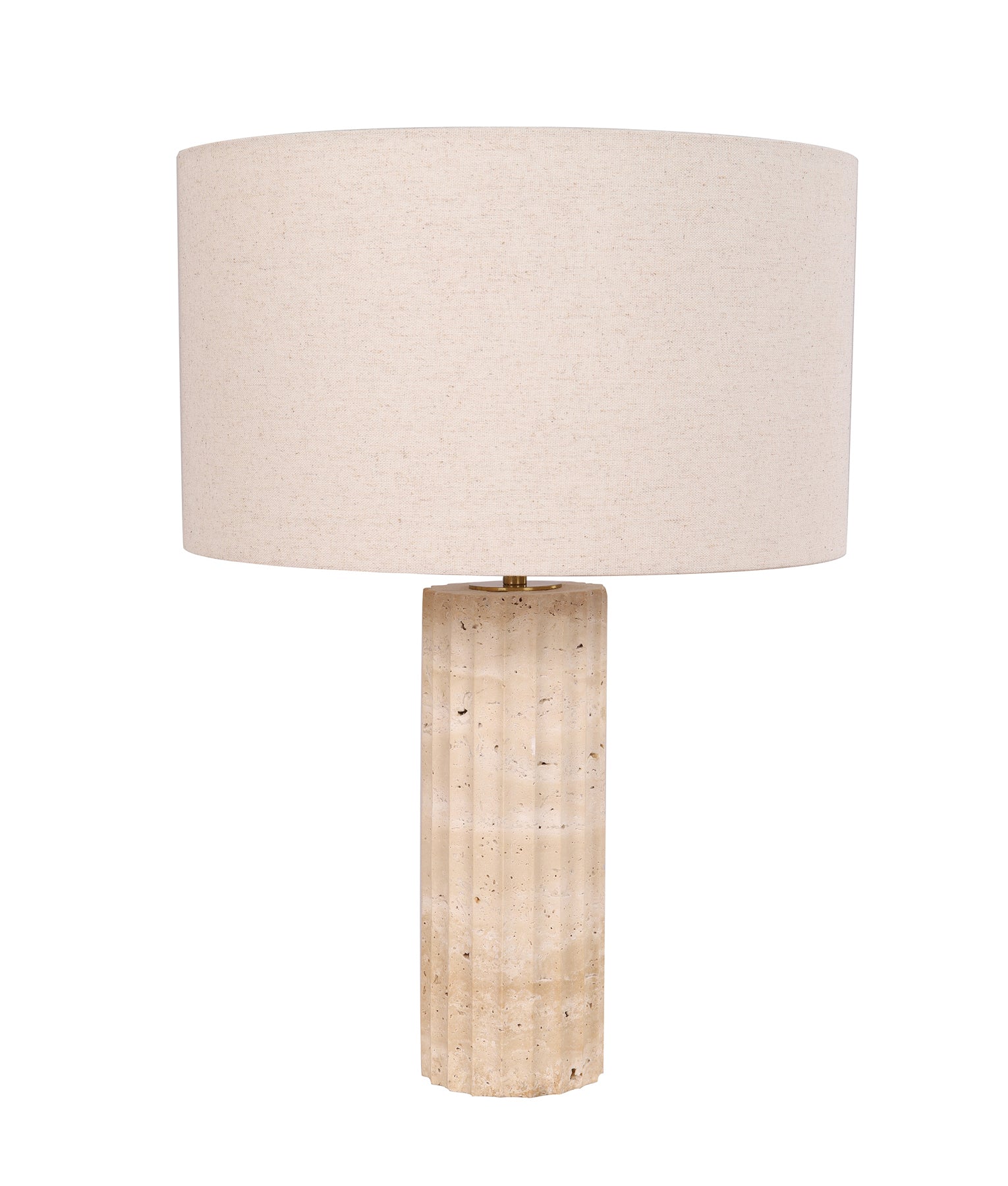 Beige Travertine Base Oblong Fabric Cream Shade Table Lamps