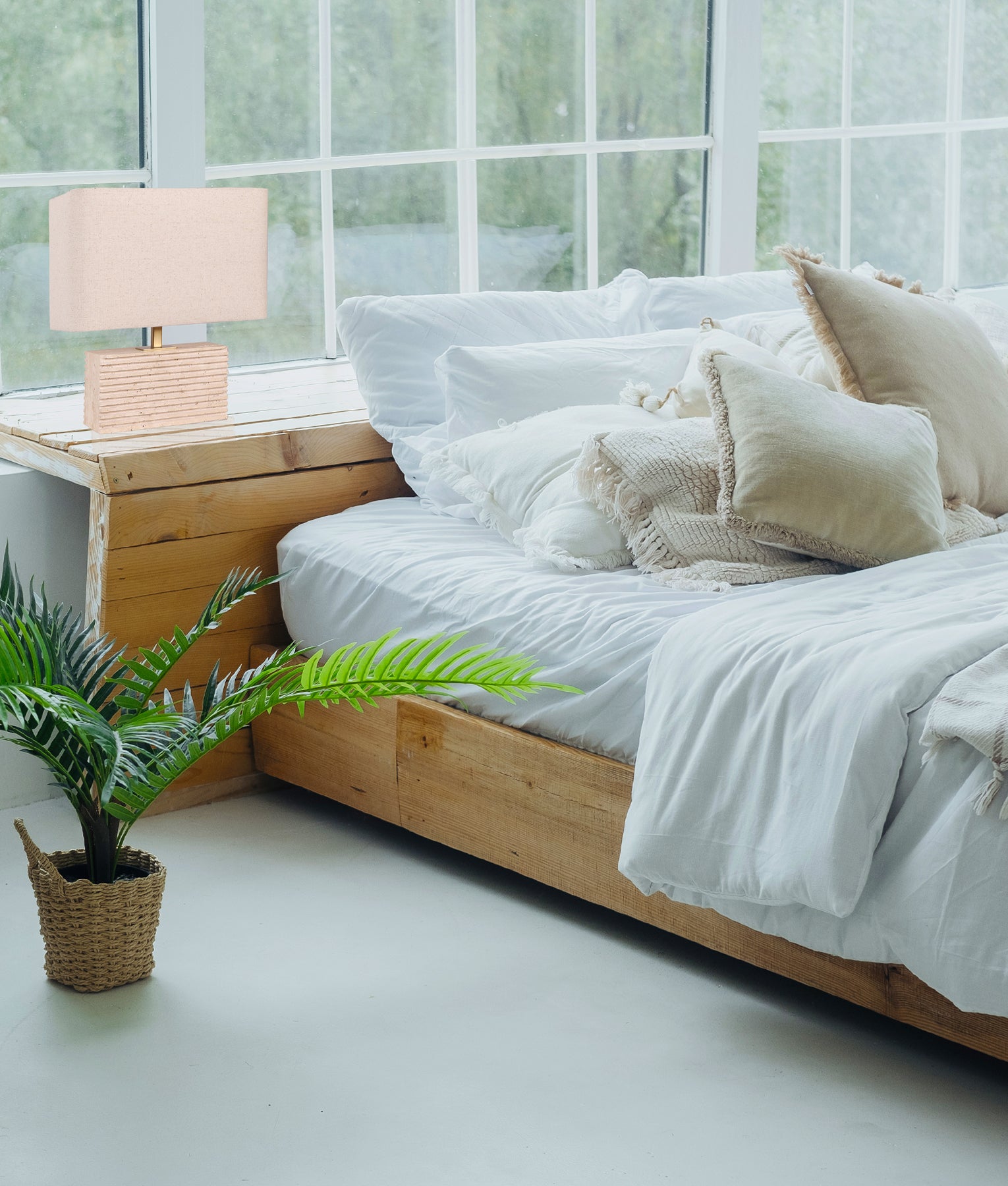 Rectangular Beige Travertine Base Rectangular Fabric Cream Shade Table Lamp