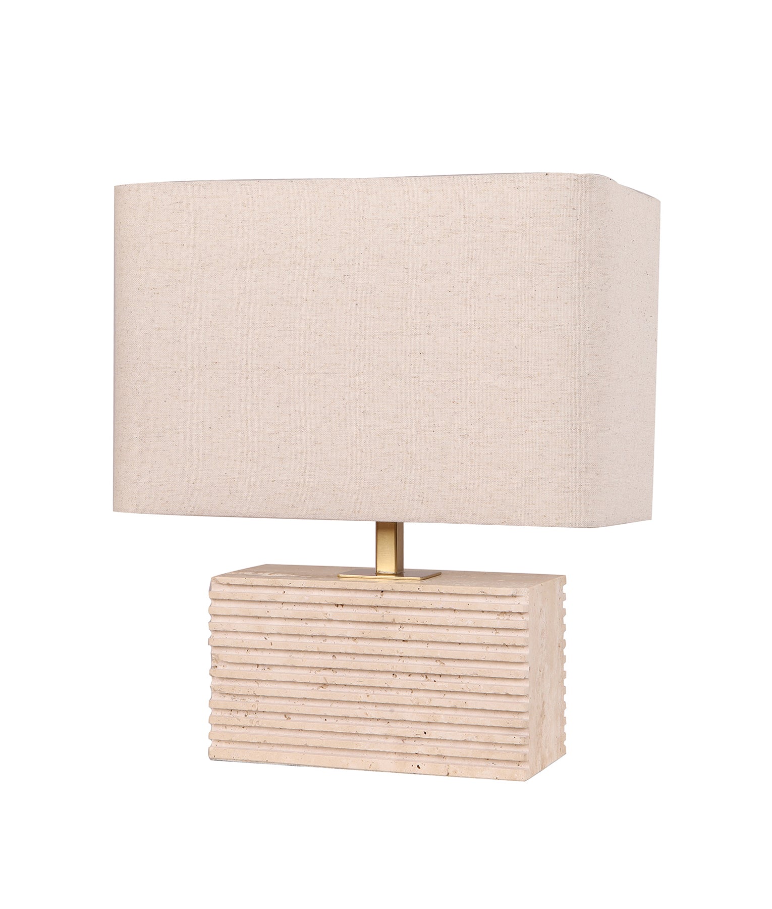 Rectangular Beige Travertine Base Rectangular Fabric Cream Shade Table Lamp