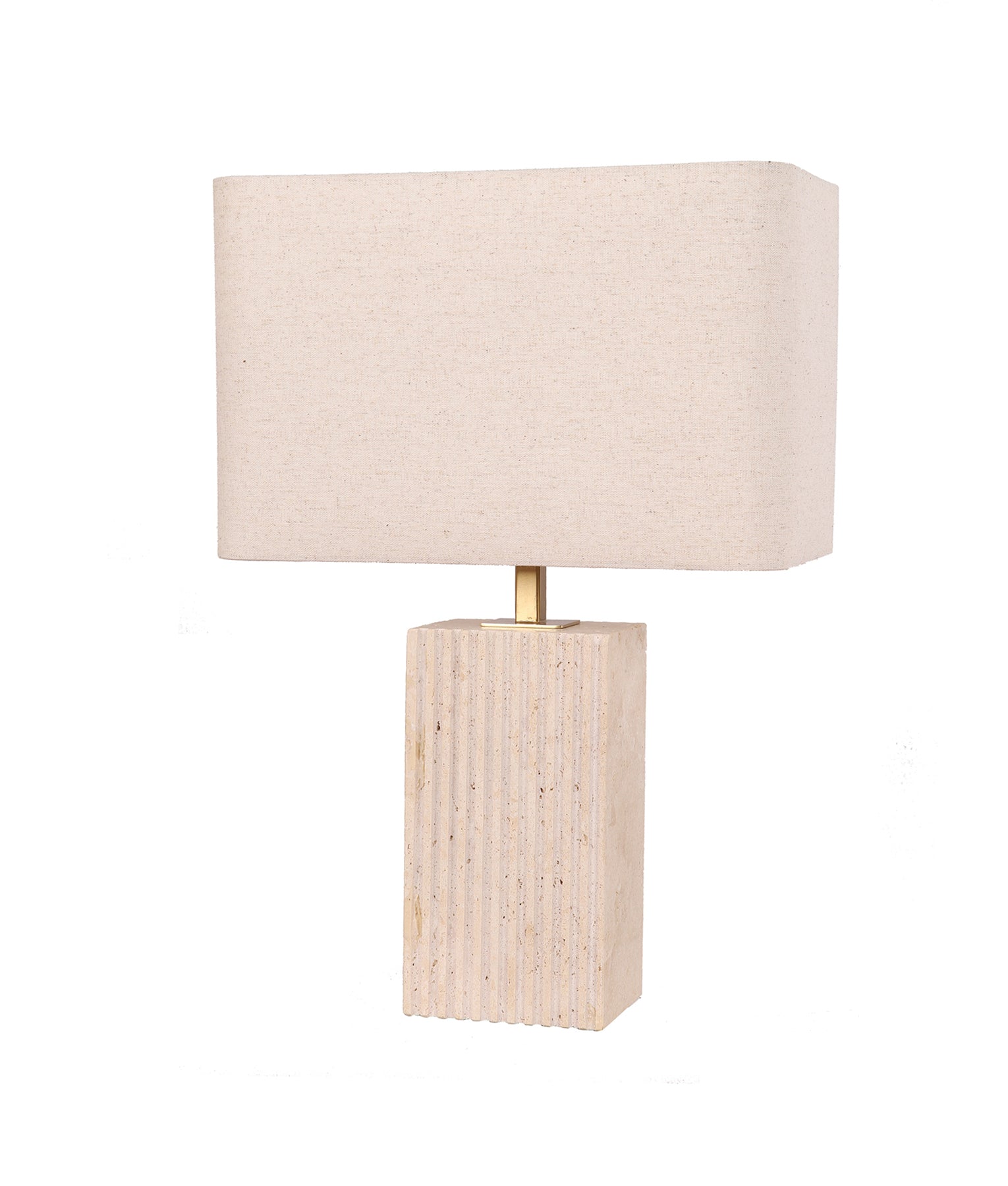 Beige Travertine Base Rectangular Fabric Cream Shade Table Lamps