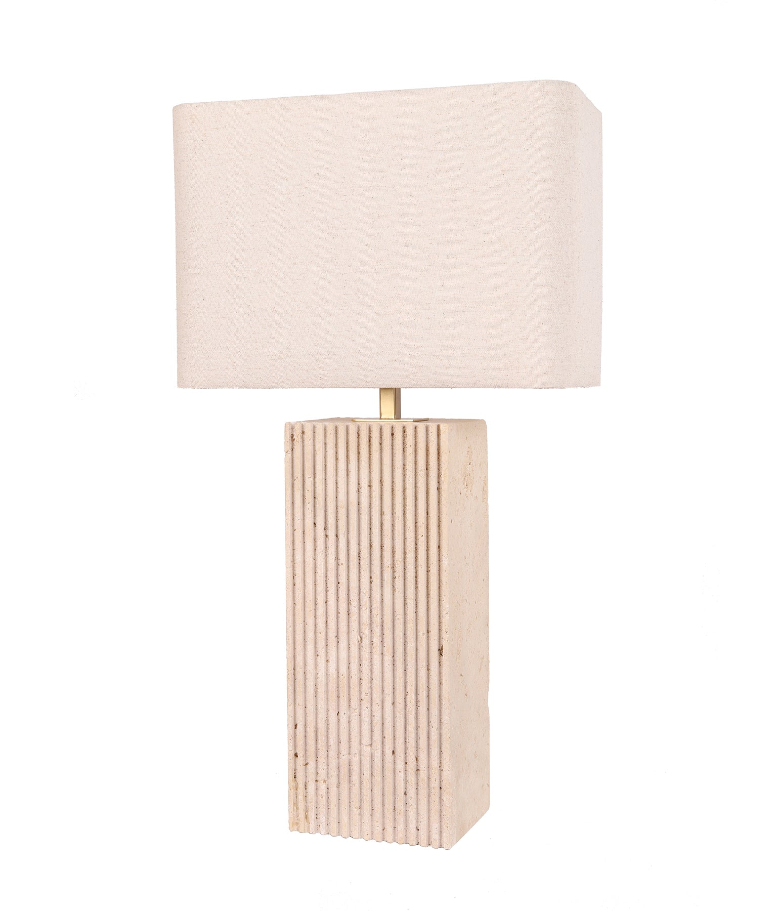 Beige Travertine Base Rectangular Fabric Cream Shade Table Lamps