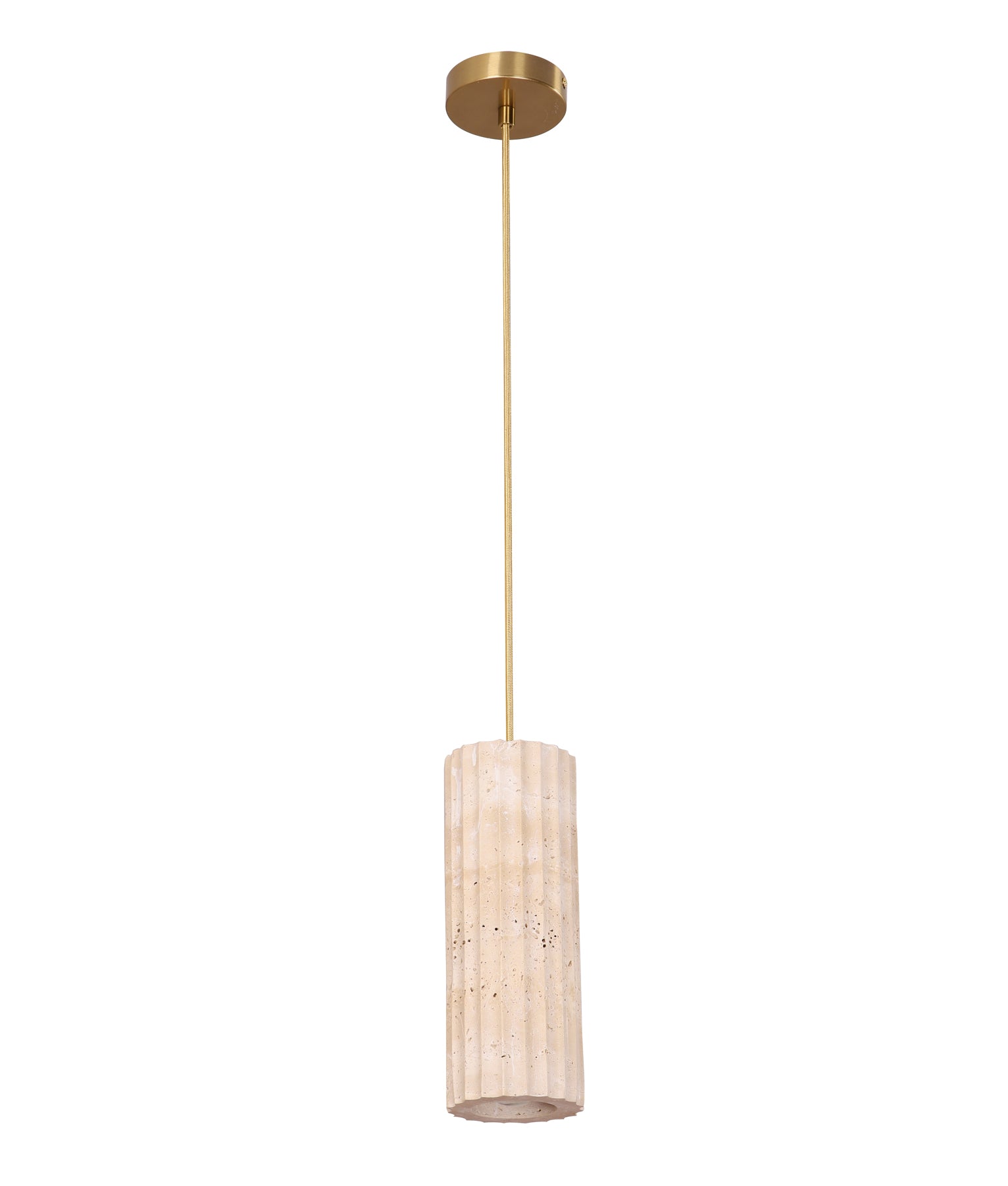 Modern Interior Oblong Beige Travertine with Brass Highlight Pendant Light