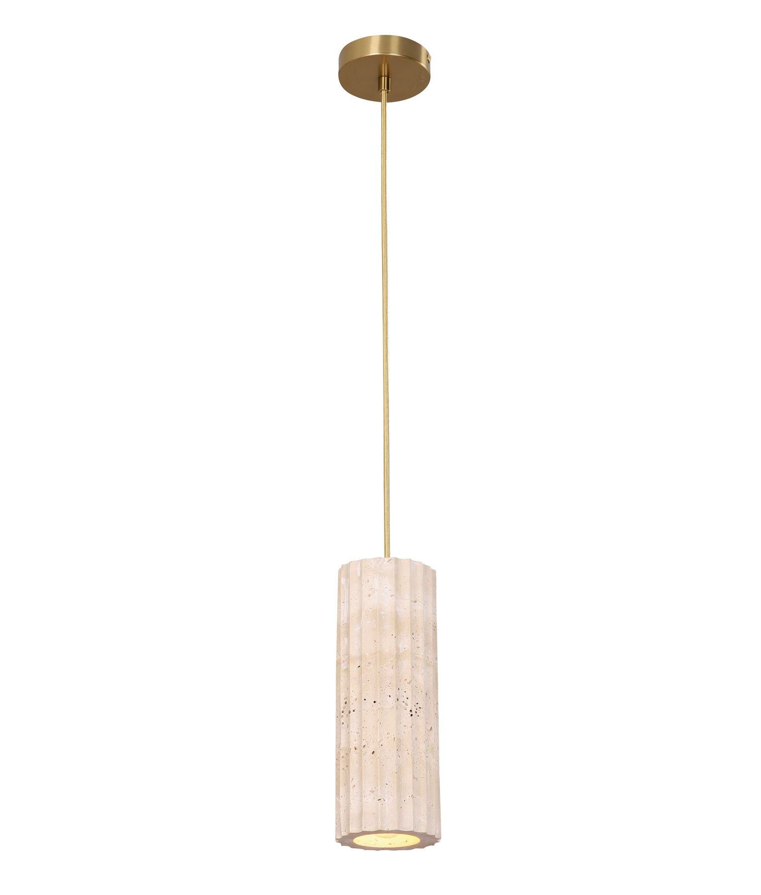Modern Interior Oblong Beige Travertine with Brass Highlight Pendant Light