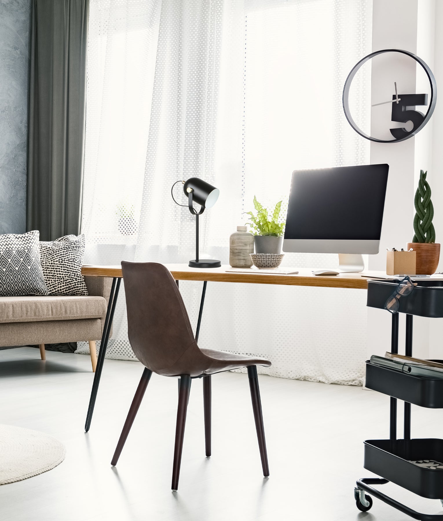 Modern Ellipse Shade with Antique Brass Highlight Table Lamps