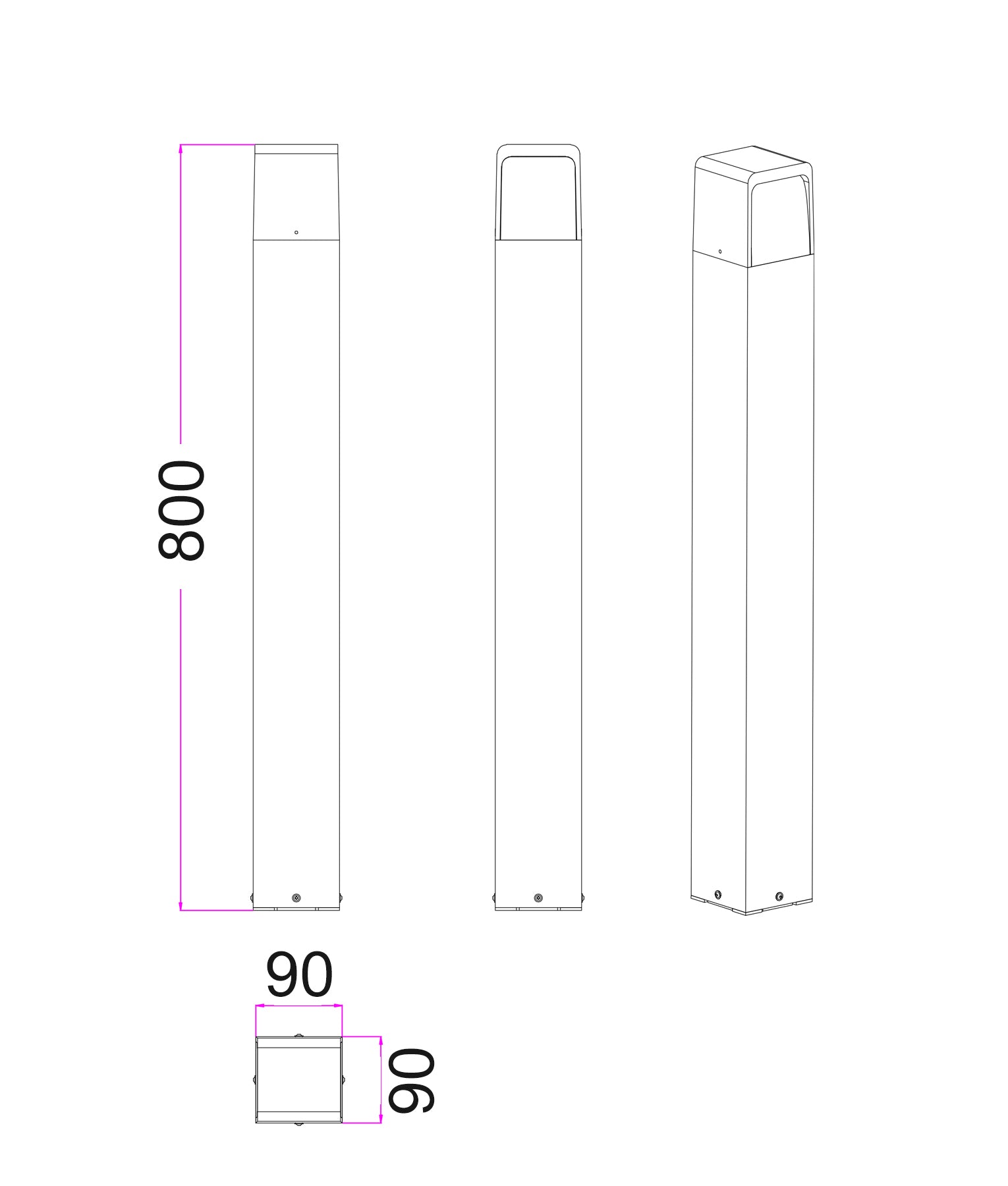 Exterior LED Tri-CCT Dark Grey Garden Bollard Light IP65