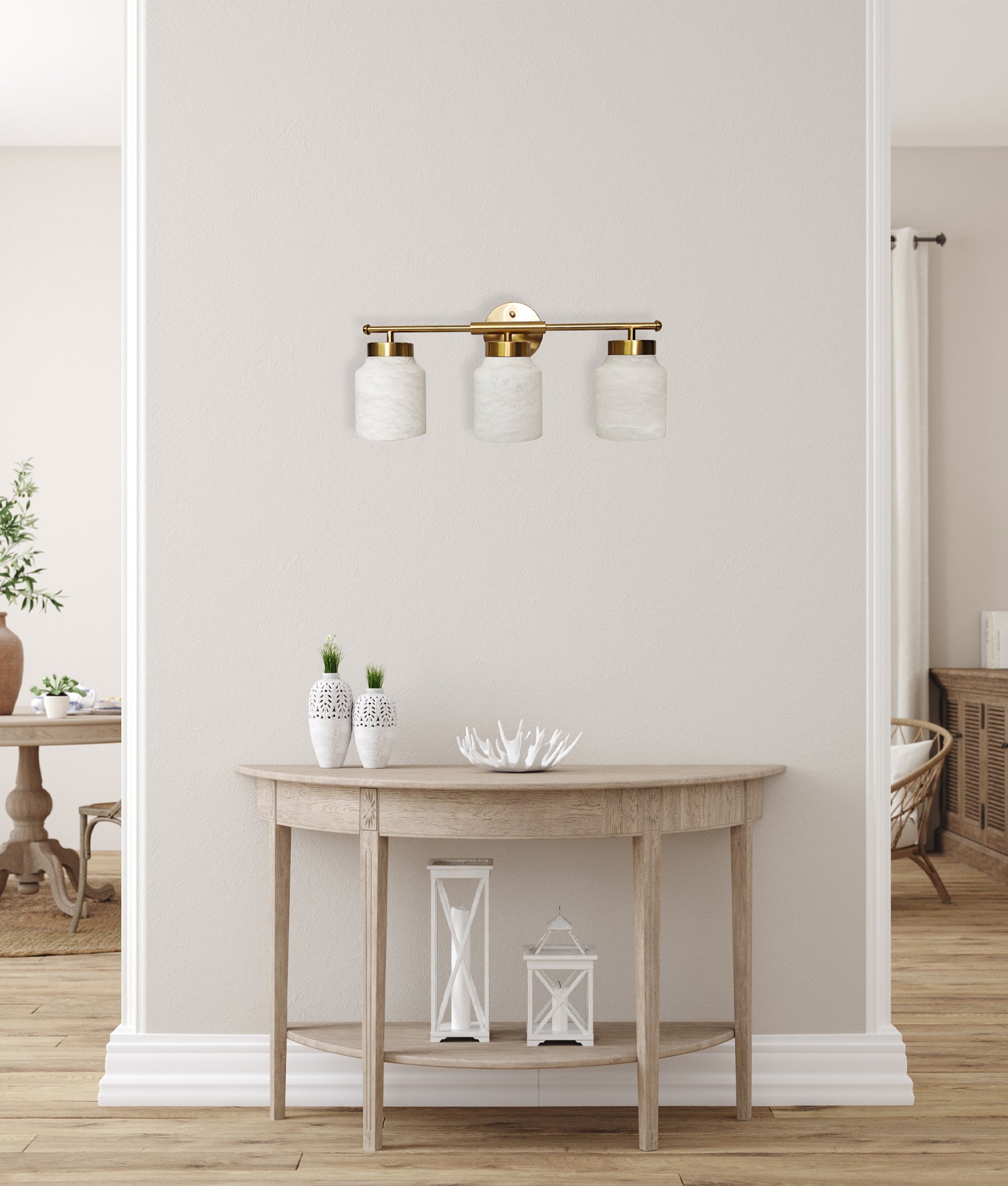 Interior White Jar Alabaster with Brass Highlight Wall Light