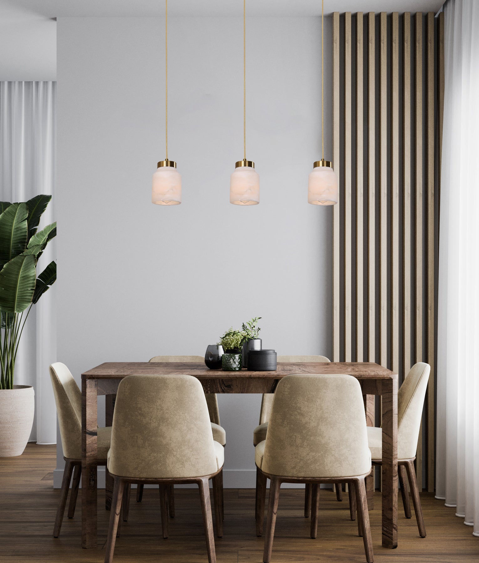 Luxury Interior White Jar Alabaster with Brass Highlight Pendant Light