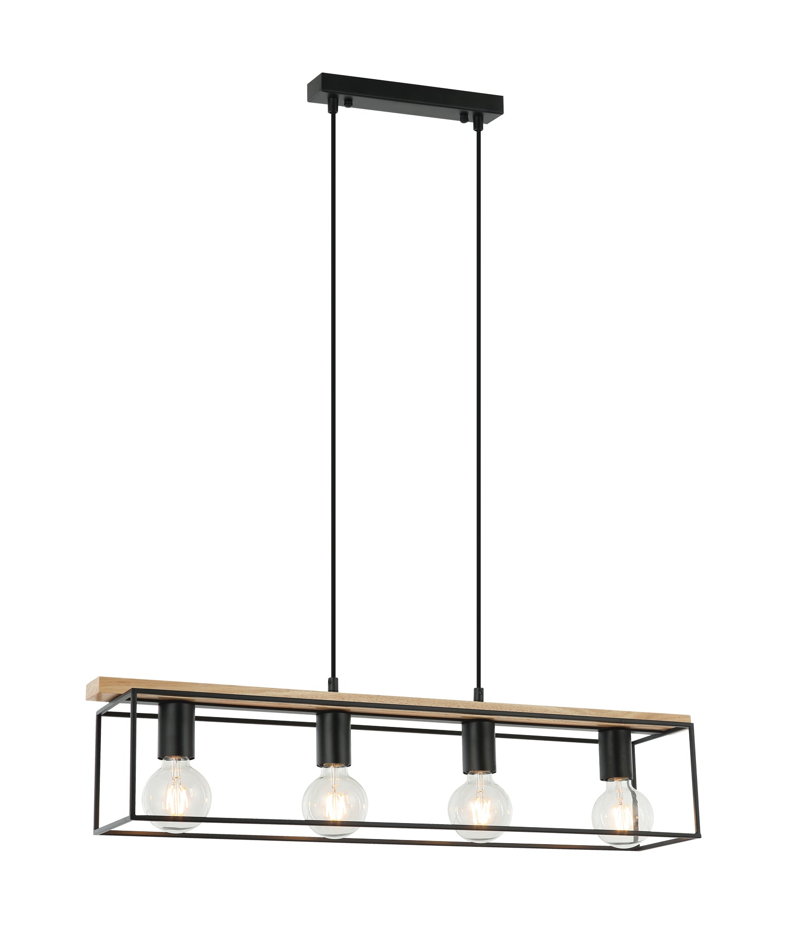 Retro Interior Rectangular Frame Wood with Black Hardware Pendant Light