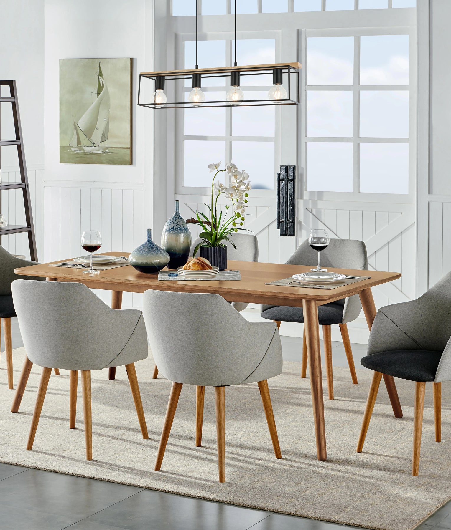 Retro Interior Rectangular Frame Wood with Black Hardware Pendant Light