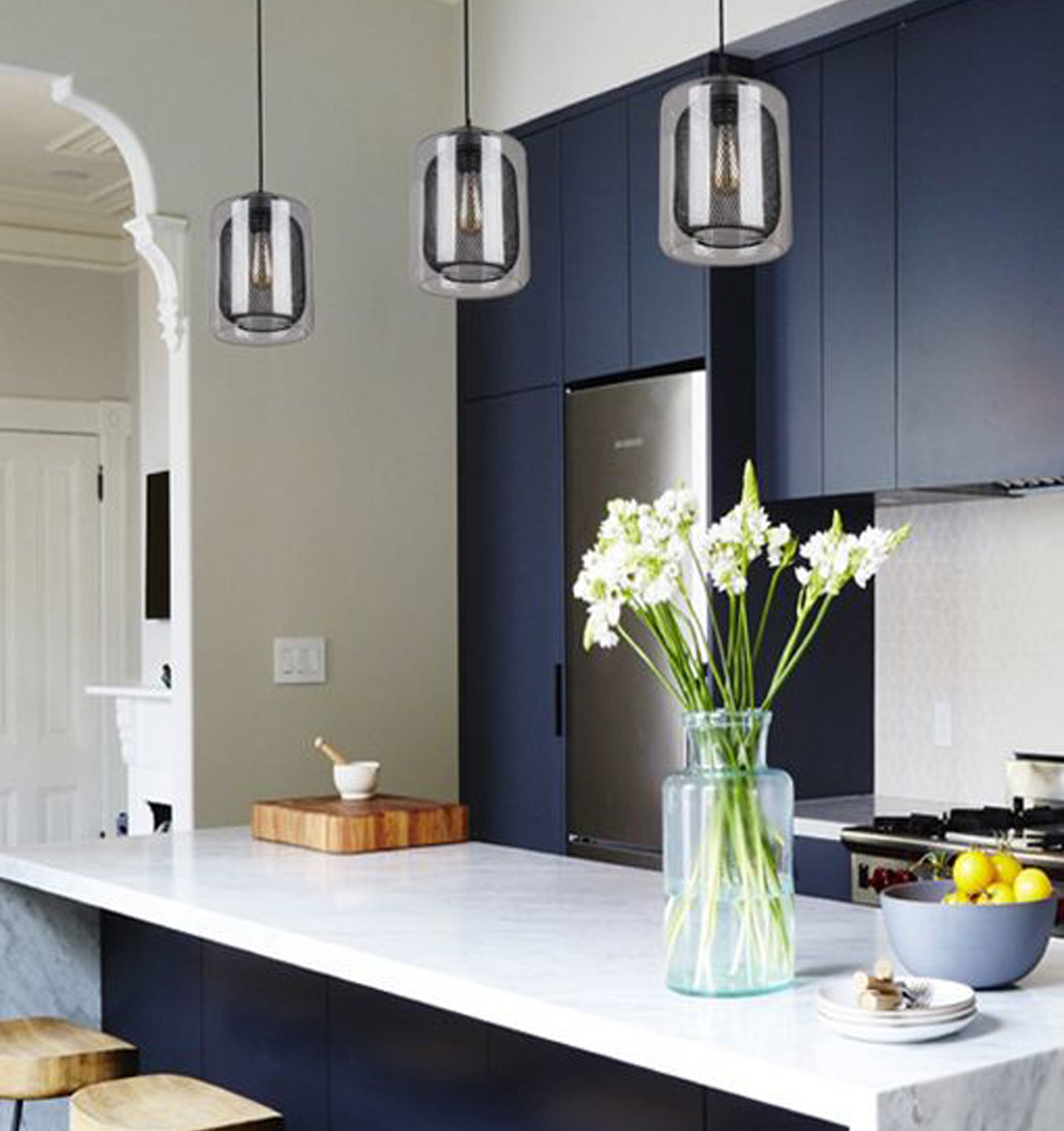 Modern Industrial Mesh Internal Clear Glass Oblong Pendant Lights