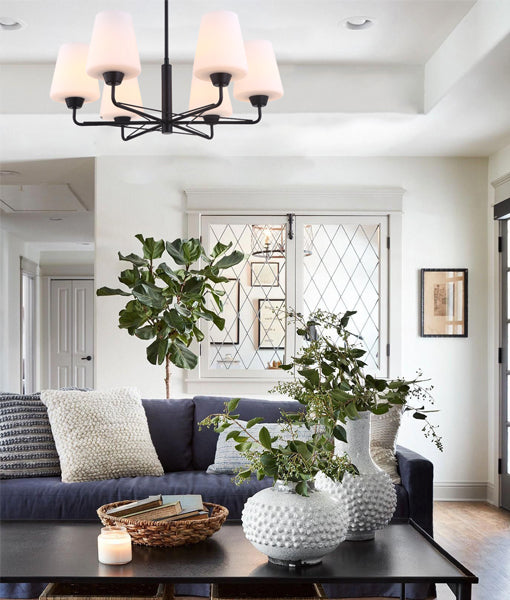 Interior Traditional 6 Lamps Opal Glass Pendant Lights