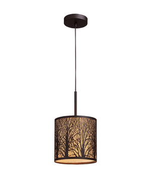 Traditional Round Aged Bronze with Amber Lining Pendant Light (small)