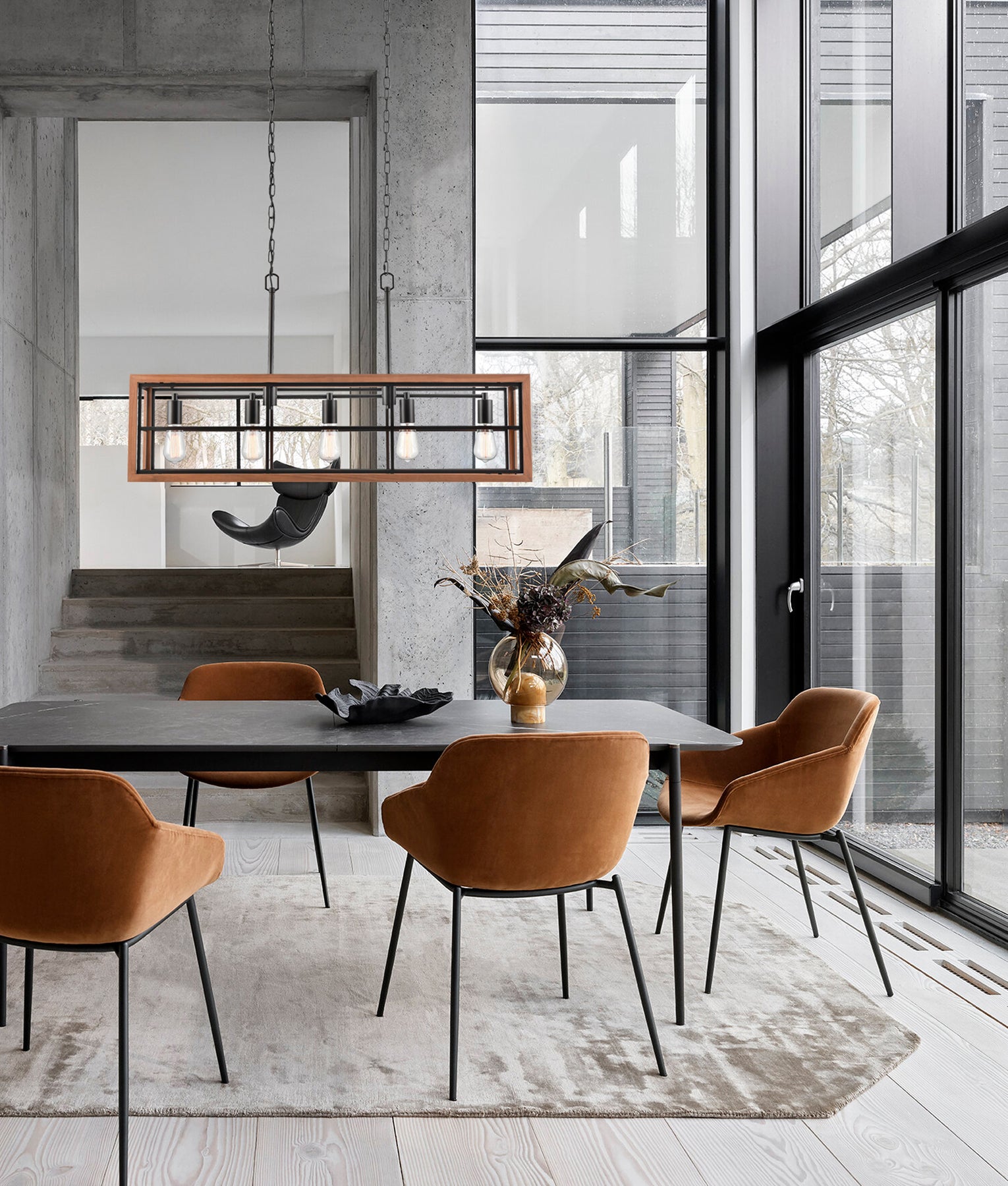 Retro Interior Rectangular Wood Frame Pendant Light