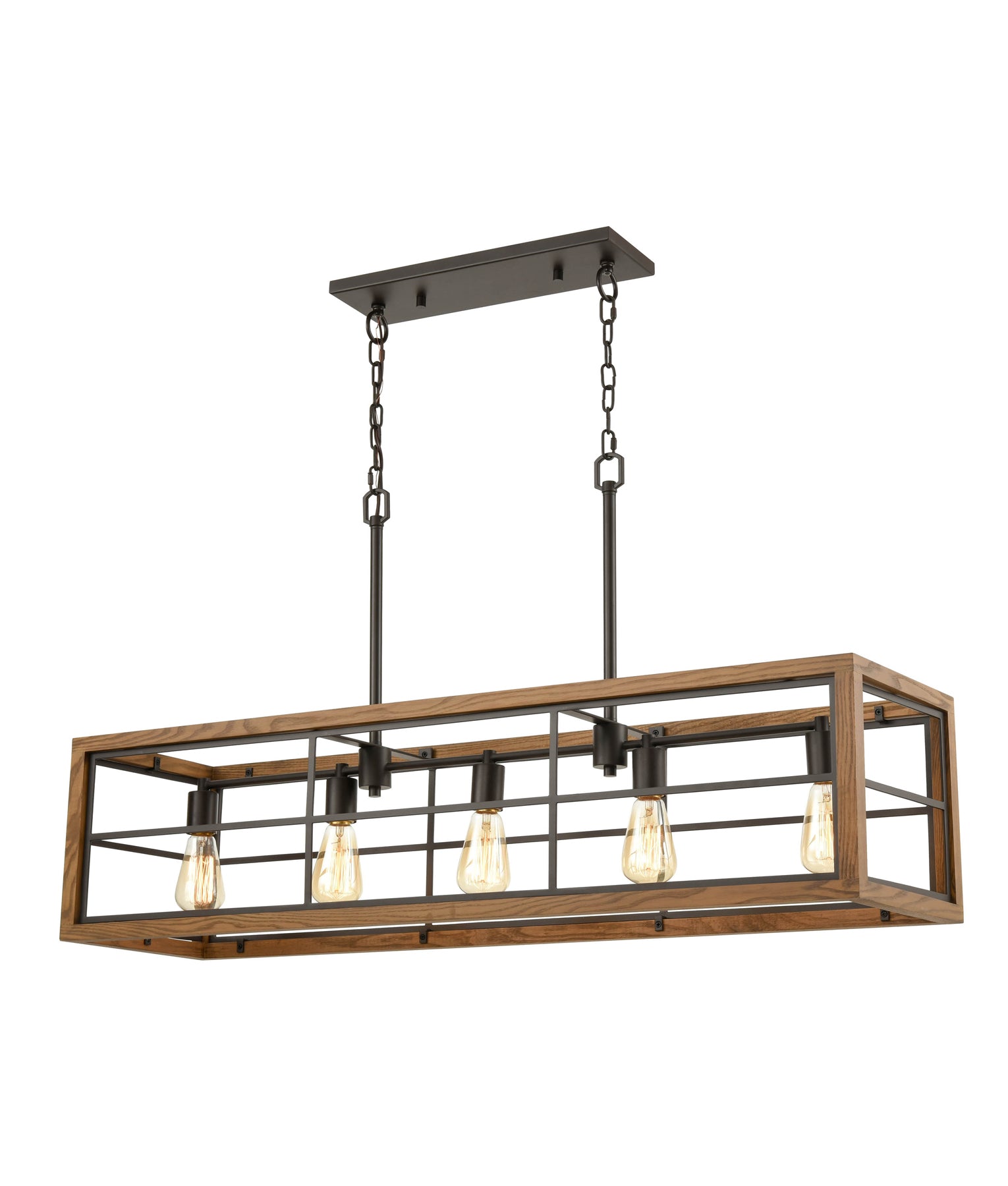 Retro Interior Rectangular Wood Frame Pendant Light
