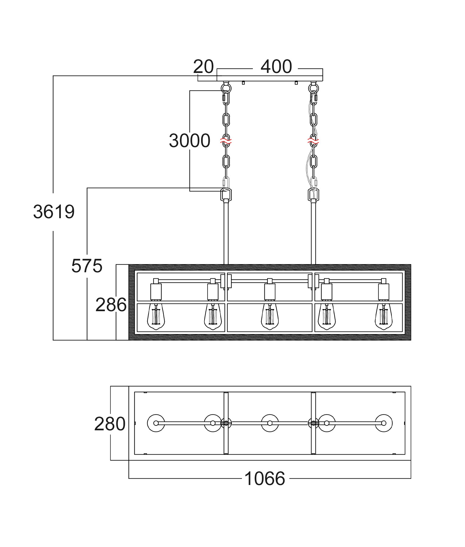 Retro Interior Rectangular Wood Frame Pendant Light