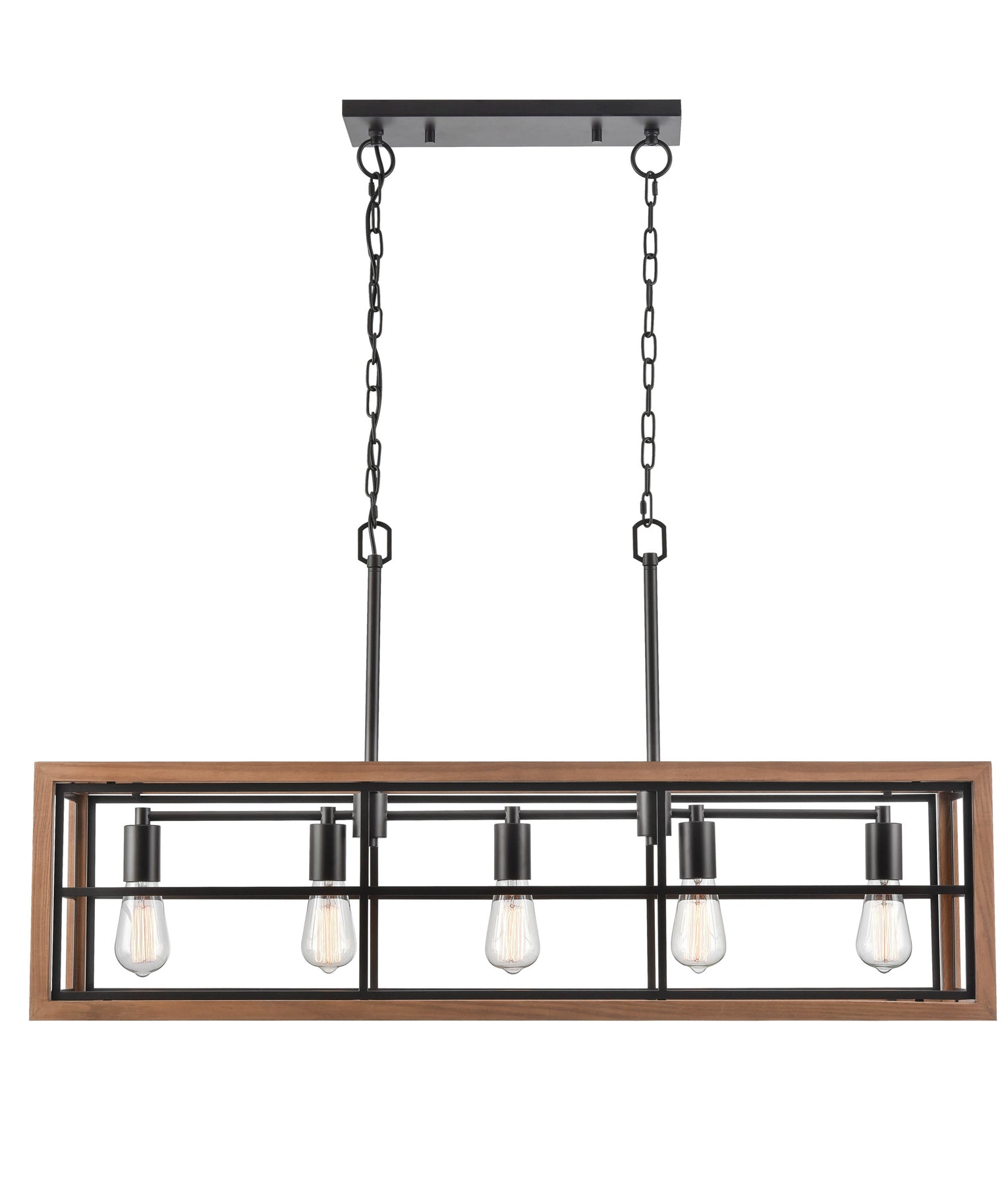 Retro Interior Rectangular Wood Frame Pendant Light