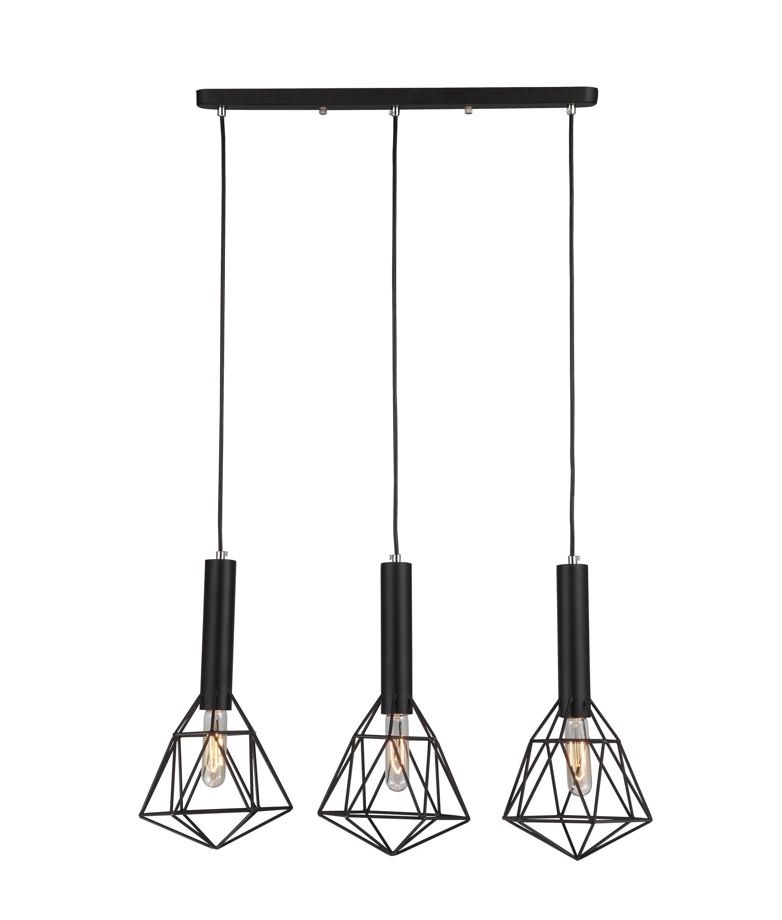 Industrial Modern Black or White Pendant Light  3x Bird Cage With Bar Base