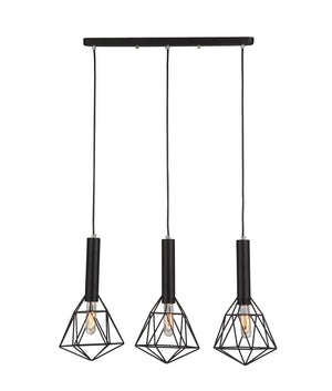 Industrial Modern Black or White Pendant Light  3x Bird Cage With Bar Base