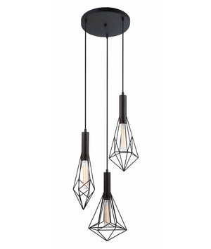 Industrial Modern Black or White Pendant Light 3x Bird Cage With Round Base