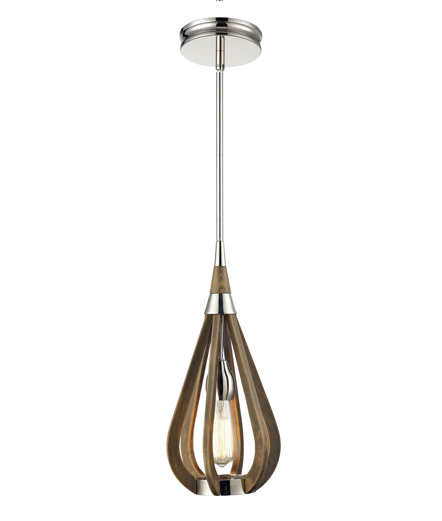 Modern Rustic Taupe / Winter Moss Wood Tear Drop Pendant Light (small)