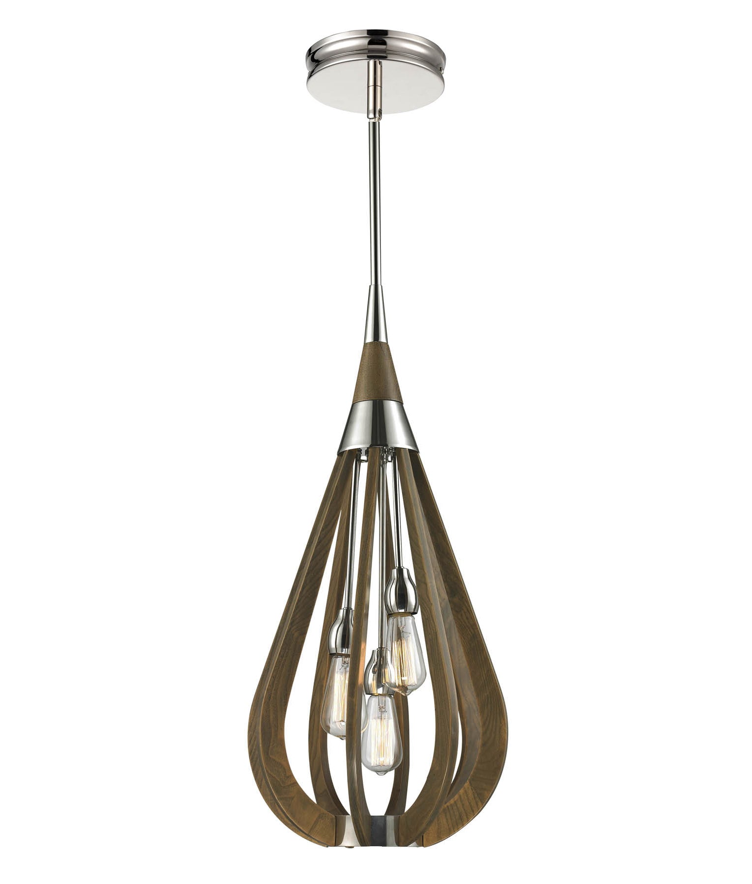 Modern Rustic Taupe / Winter Moss Wood Tear Drop Pendant Light (medium)