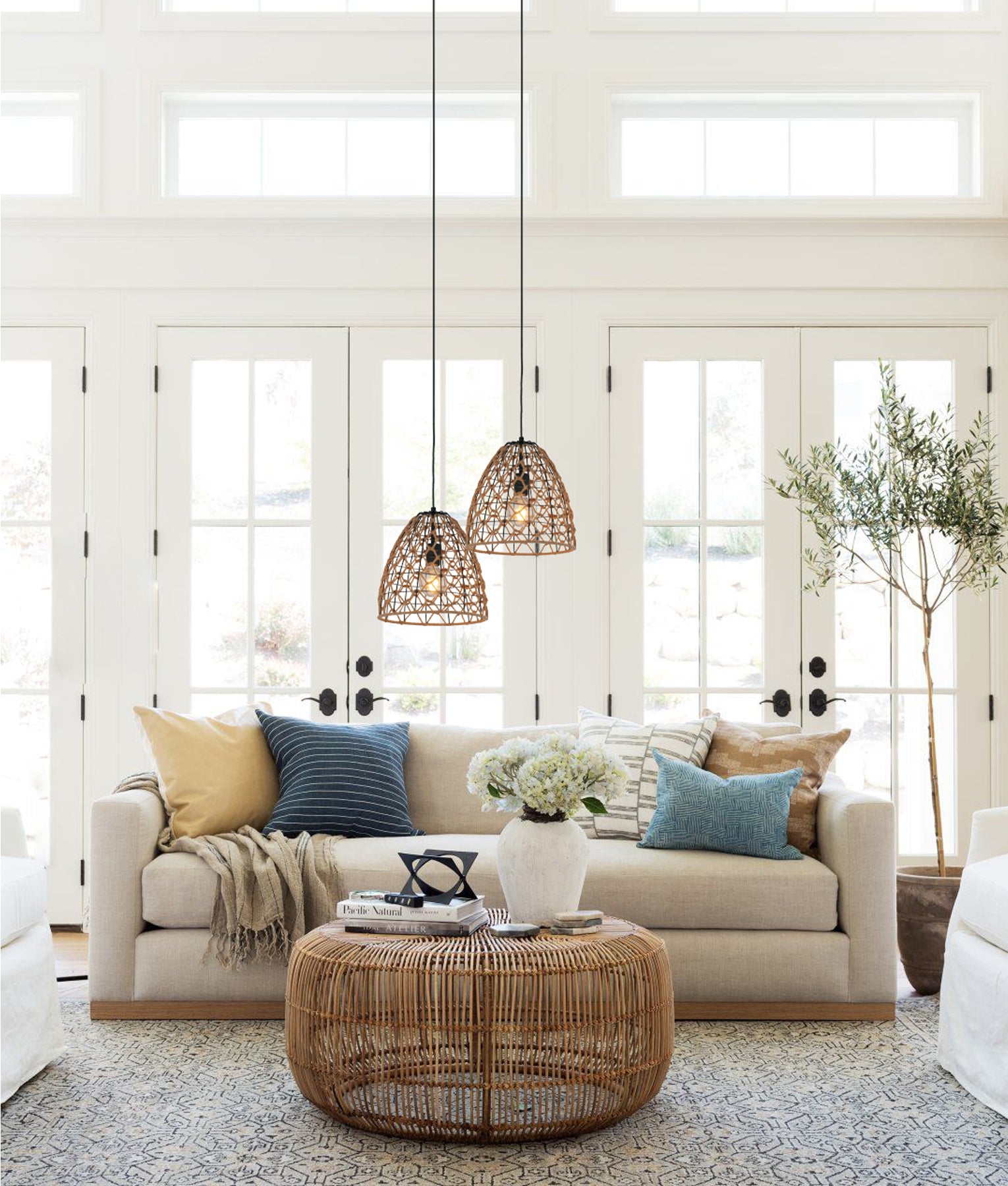 Bohemian Interior Natural Hemp Rope & Black Hardware Ellipse Pendant Light