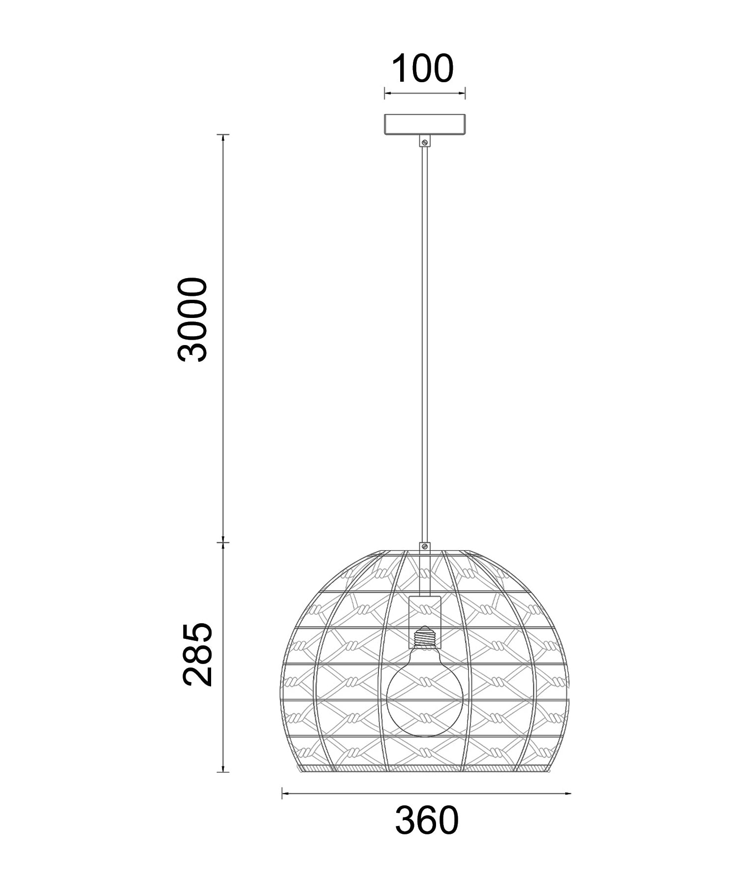 Bohemian Interior Natural Hemp Rope & Black Hardware Dome Pendant Light