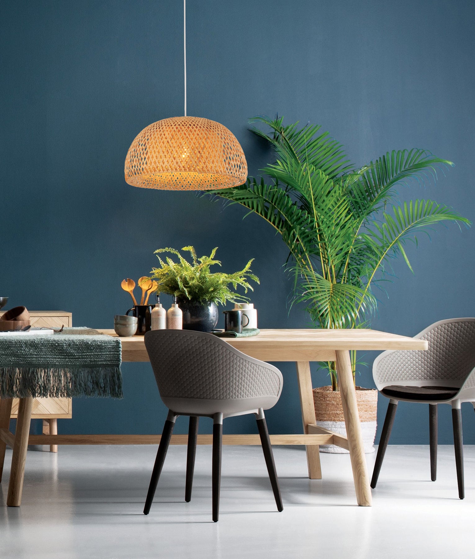 Bohemian Interior Natural Bamboo Finish Pendant Light (Large)