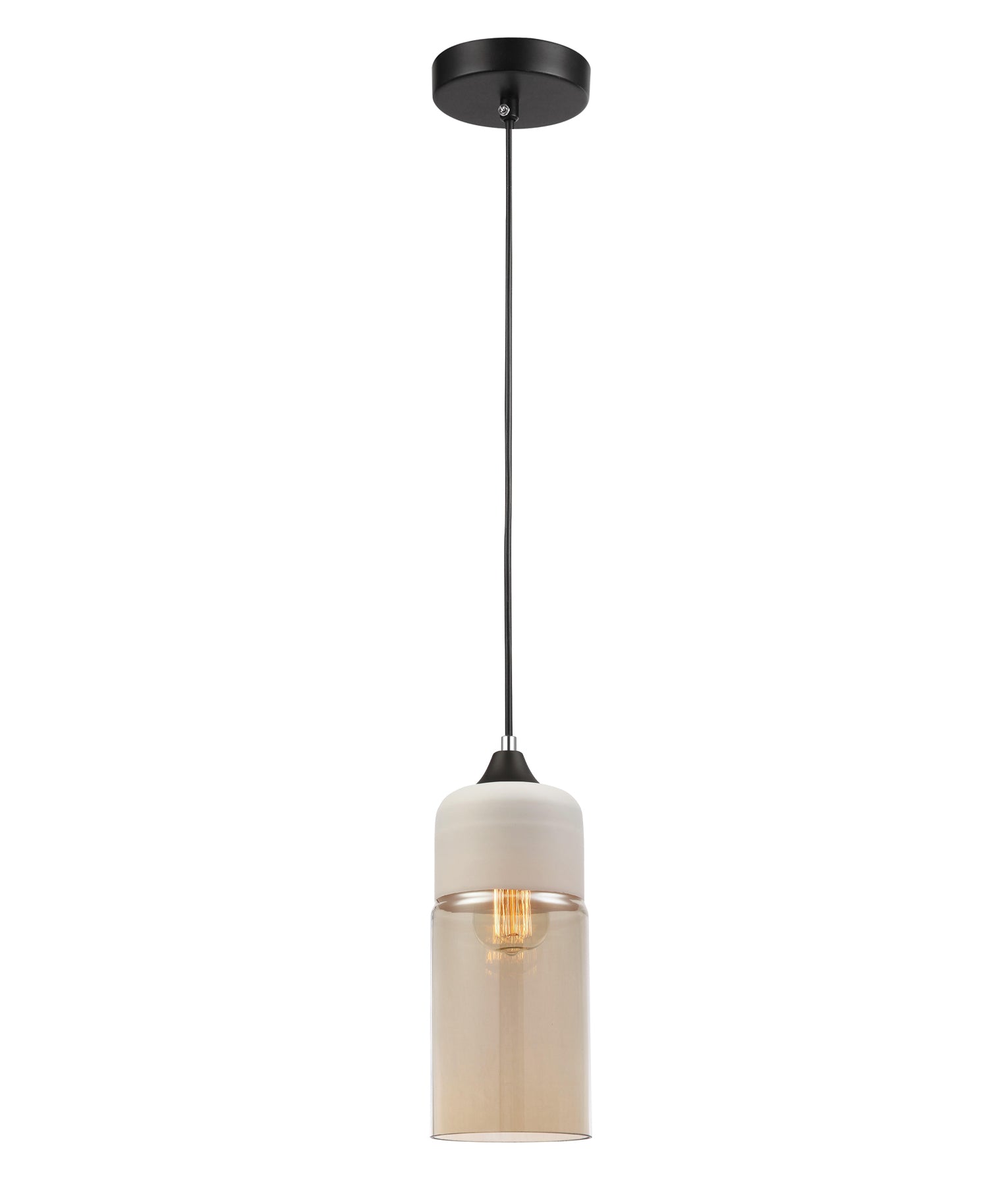 Retro White With Amber Oblong Shape Pendant Light