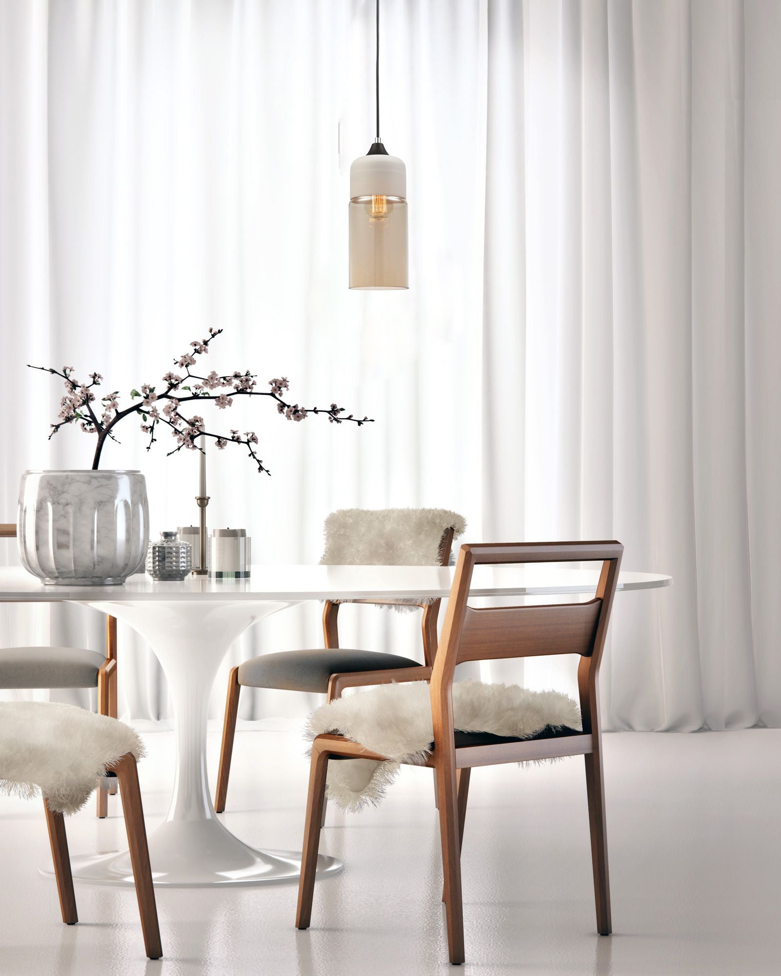 Retro White With Amber Oblong Shape Pendant Light