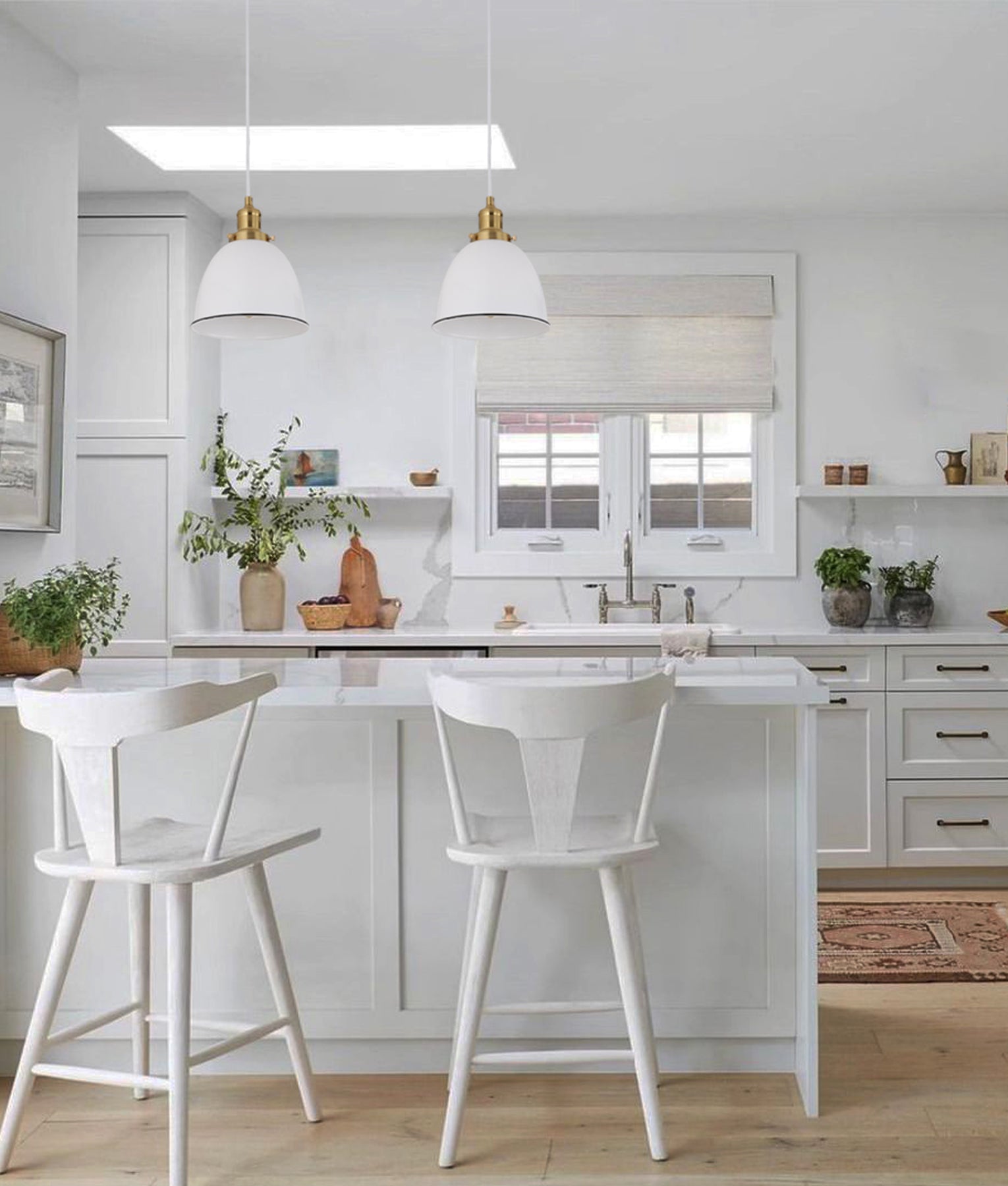 Interior White with Antique Brass & Black Highlight Ellipse Pendant Light