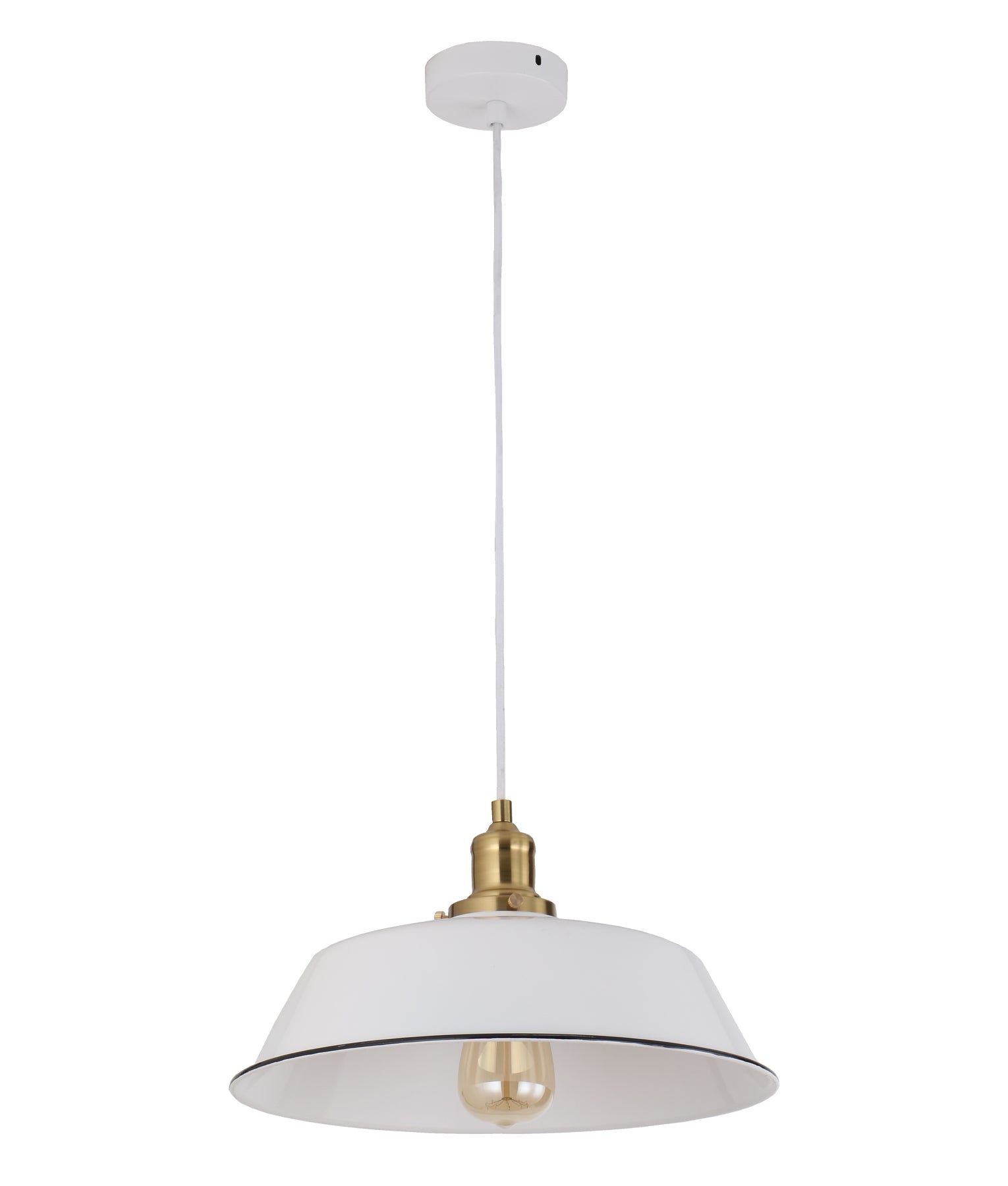 Interior White with Antique Brass & Black Highlight Angled Dome Pendant Light