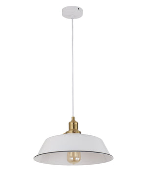 Interior White with Antique Brass & Black Highlight Angled Dome Pendant Light