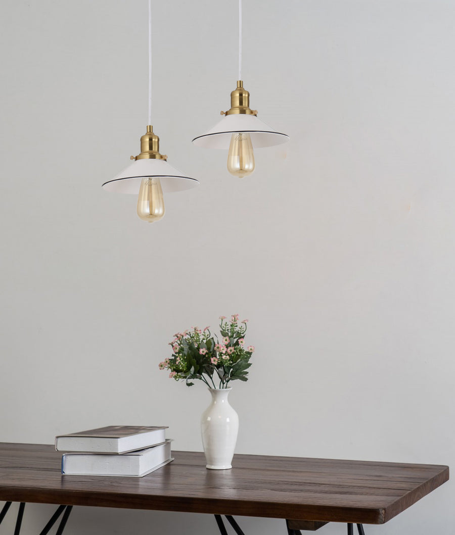 Interior White with Antique Brass & Black Highlight Coolie Pendant Light (Small)