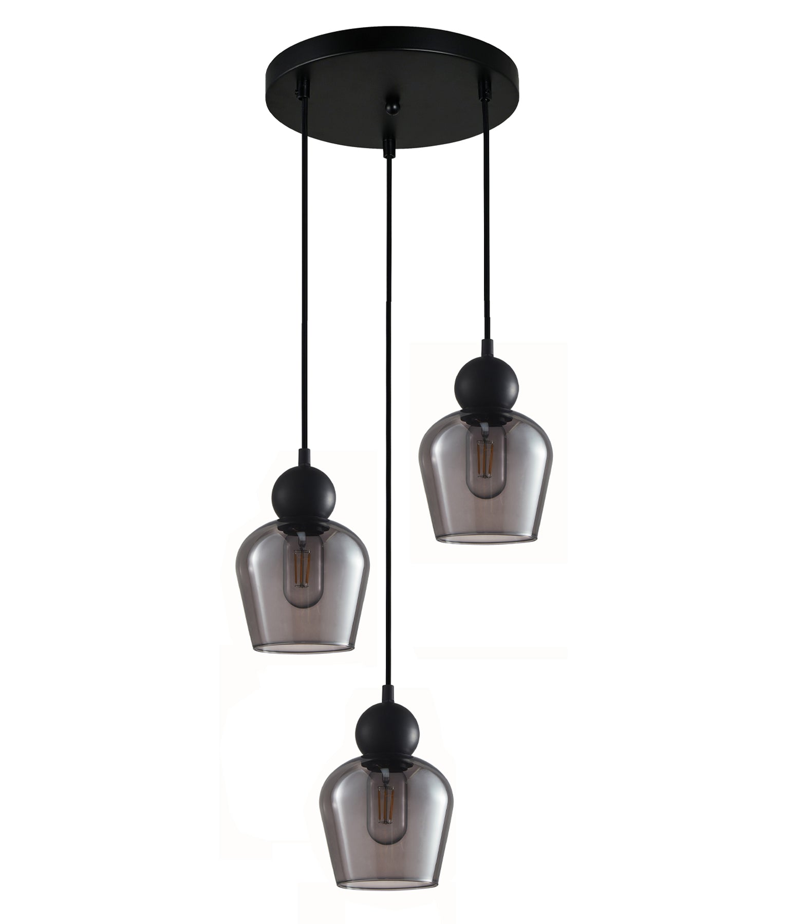 Interior Bronze Amber / Black Smoke Glass Ellipse Multiple Round Base Pendant Lights